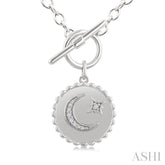 1/20 Ctw Moon & Star Medallion Toggle Single Cut Diamond Fashion Necklace in Sterling Silver